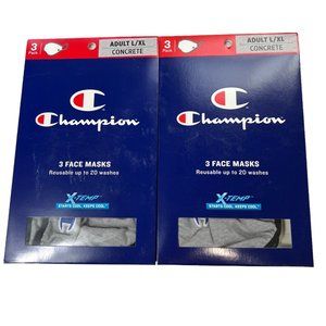 Champion 6‎ Adult Face Masks 2 Boxes Of 3 Concrete L/XL Reusable